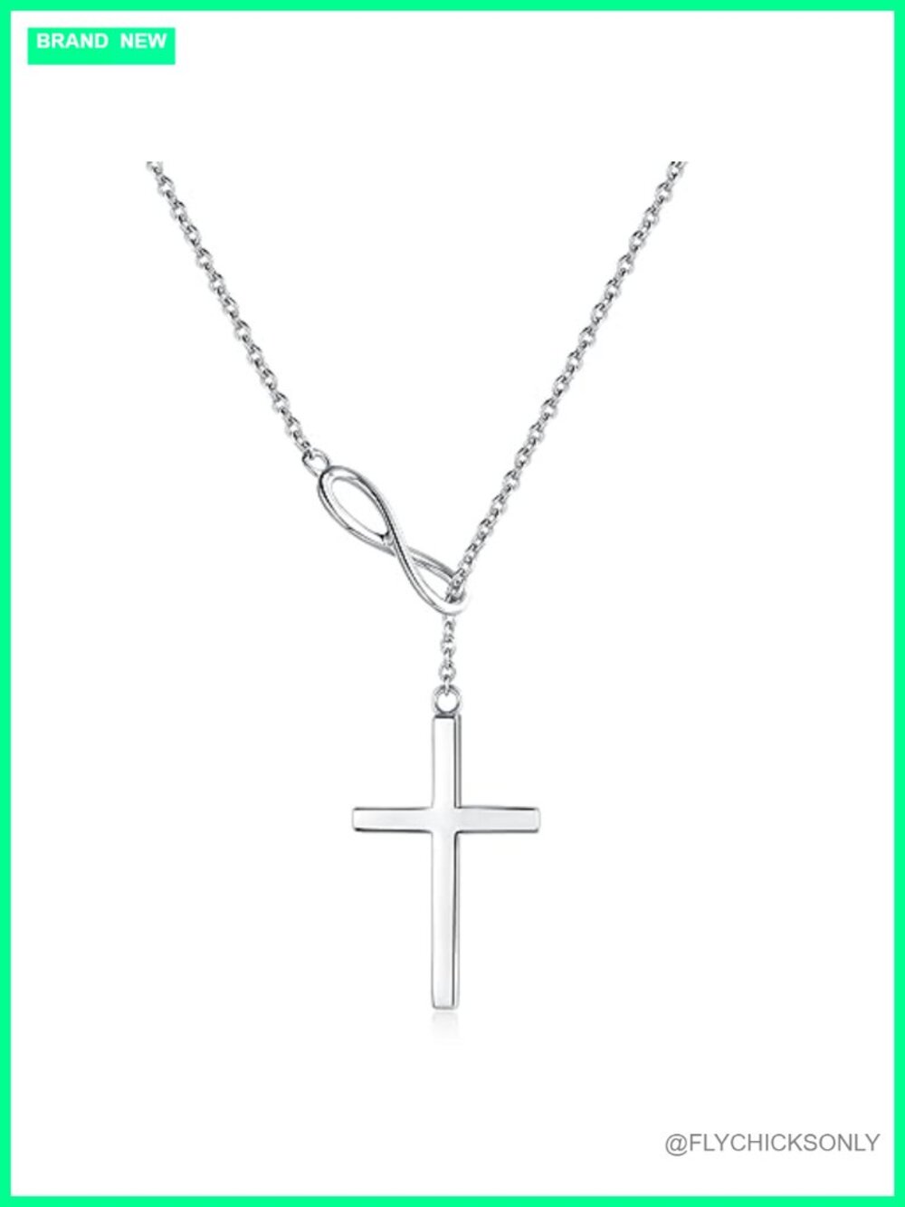 925 Sterling Silver White Gold Plated Infinity Cross Lariat Y Necklace Women
